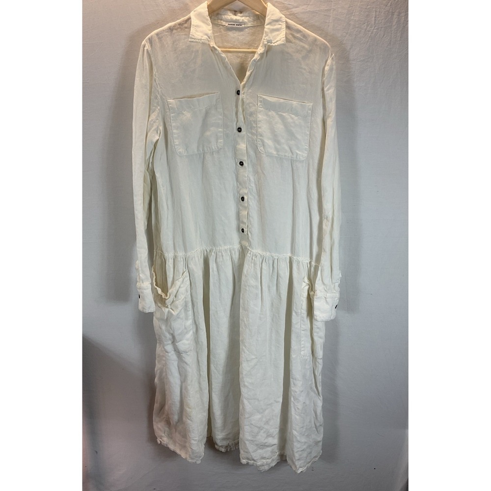Tomas Maier Ivory Italy 100% linen drop waist shirt midi dress minimalist 8 - Picture 1 of 10